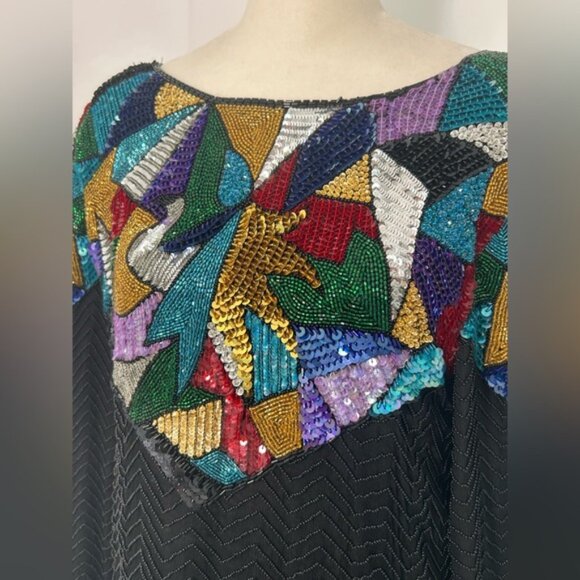 VTG 80s OLEG CASSINI Beaded silk Long-Sleeve Shirt - Picture 4 of 5